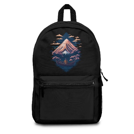 Serene Mount Fuji Sunset Peaceful River Scenery Backpacks