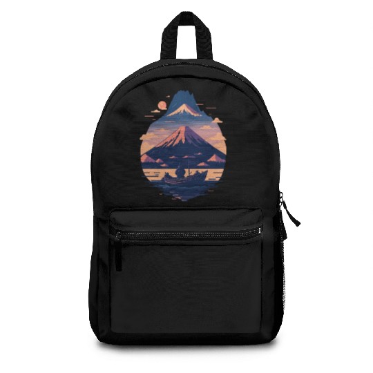Serene Mount Fuji Sunset Peaceful River Scenery Backpacks