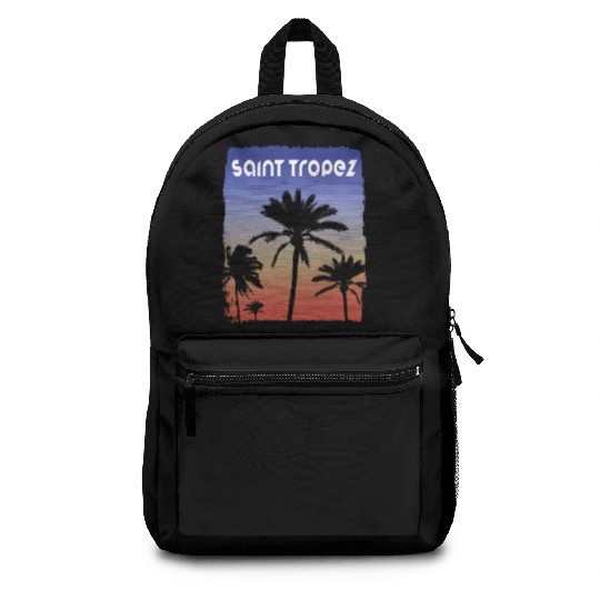Saint Tropez Sunset Vacation Souvenir Palm Tree Backpacks