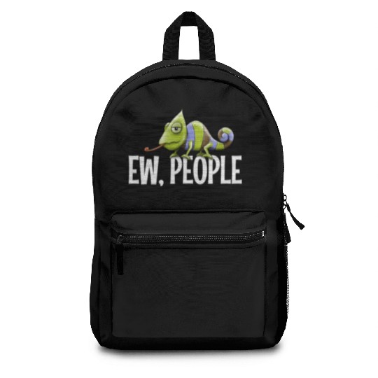 Ew People Grumpy Chameleon Lovers Sarcastic Joke Backpacks