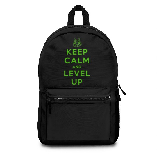 keep calm and level up Backpacks