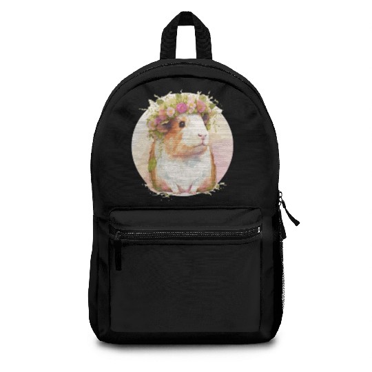 Cute Guinea Pig Flower Crown Floral Pet Rodent Lov Backpacks
