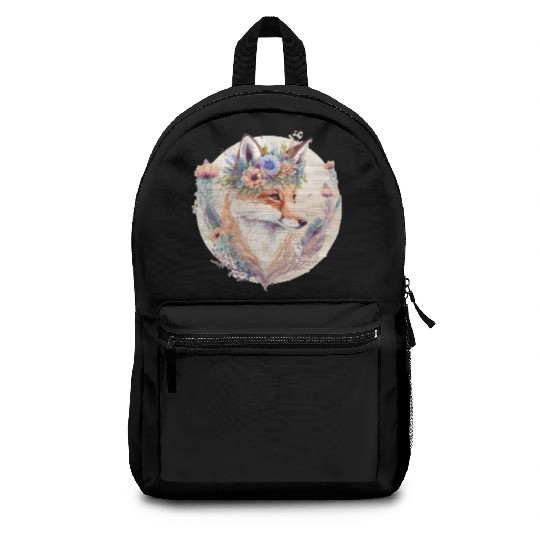 Cute Watercolor Fox Flower Crown Boho Aesthetic Backpacks