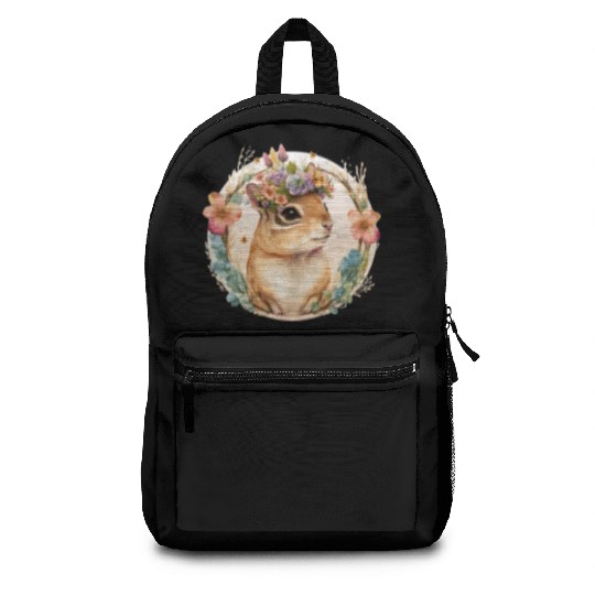 Cute Watercolor Chipmunk Flower Crown Floral Roden Backpacks