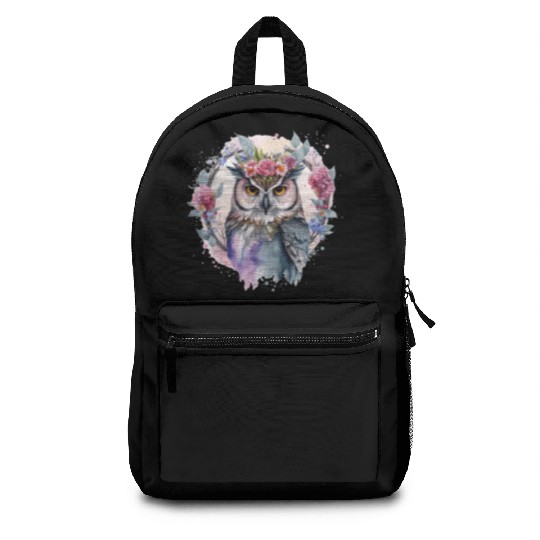 Watercolor Owl Flower Crown Artistic Floral Birds Backpacks