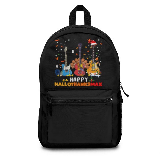 Guitar Happy Hallothanksmas Halloween Thanksgiving Backpacks