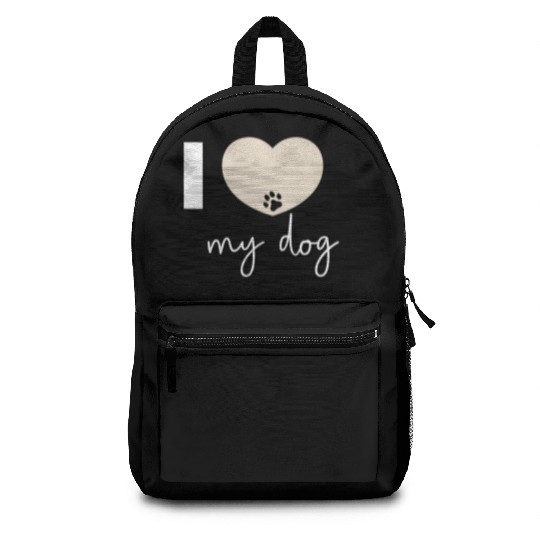 I Love My Dog Beige Heart Backpacks