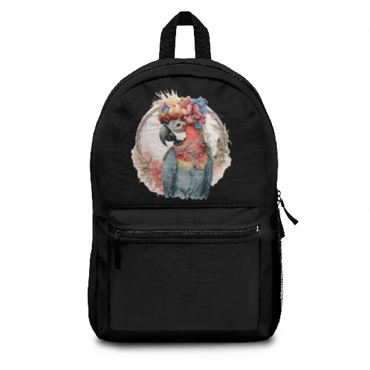 Colorful Parrot Watercolor Macaw Bird Flower Crown Backpacks