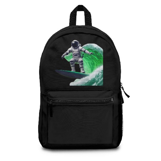 Green waves surfing astronaut Backpacks
