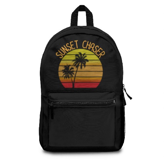Sunset Chaser Beach Vacation Palm Tree Sand And Su Backpacks