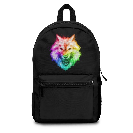 Bright Colorful Wolf Head – Rainbow Howling Wolf F Backpacks