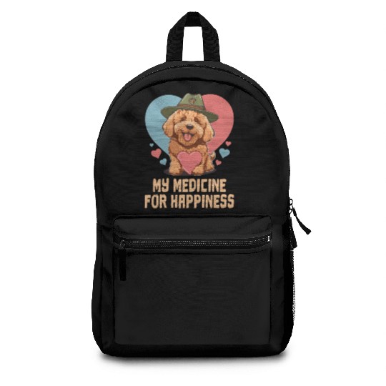 My Medicine For Happiness Goldendoodle Dog Dad Backpacks
