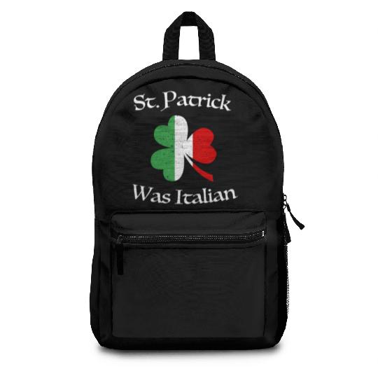 St Patrick Was Italian Shamrock Italy Flag Backpacks