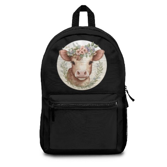 Cottagecore Cute Baby Cow Calf Floral Farm Animal Backpacks