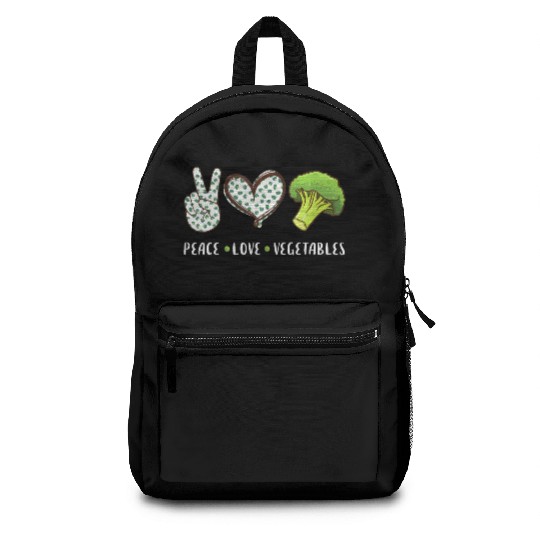 Peace Love Vegetables for Veggies Vegan Veganism V Backpacks