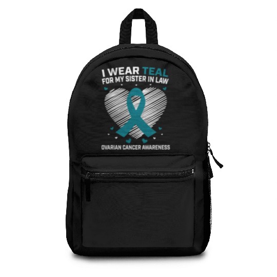 Heart I Wear Teal For Sister In Law Ovarian Backpacks