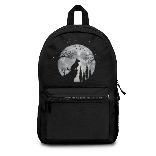 German Shepherd Dog Full Moon At Night German Backpacks