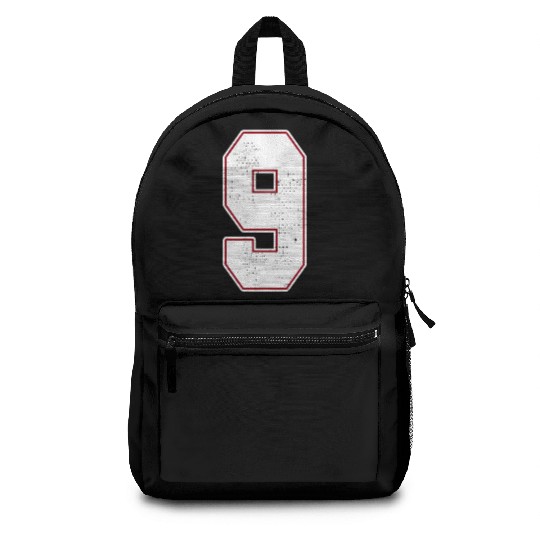 9 Outline Number 9 Varsity Fan Sports Team Black Backpacks