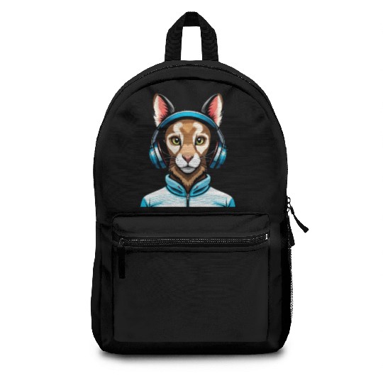 Cool rabbit with headphones Backpacks