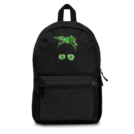 Luckiest Nonna Ever Messy Bun Lucky Shamrock Backpacks