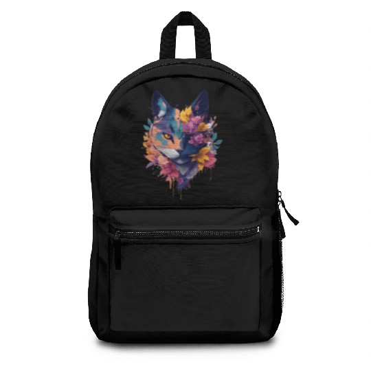 colorful face ninja cat flowers Backpacks