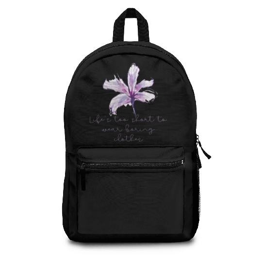 Purple Lily Flower surprise with quote Backpacks