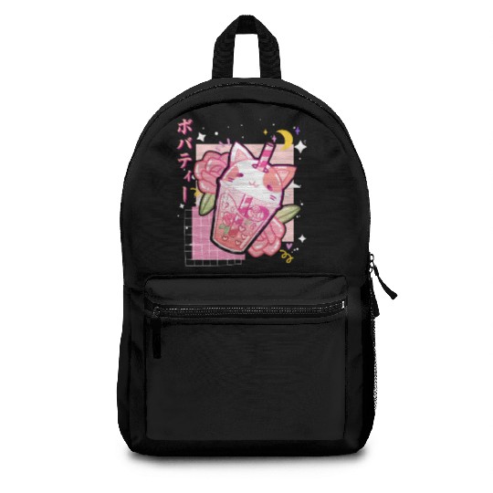 Boba Tea Cat Bubble Tea Kawaii Anime Japanese Backpacks