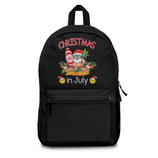 Christmas In July Funny Santa Surfing Summer Backpacks