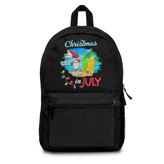 Christmas in July Santa Hawaiian Summer Hawaii Backpacks