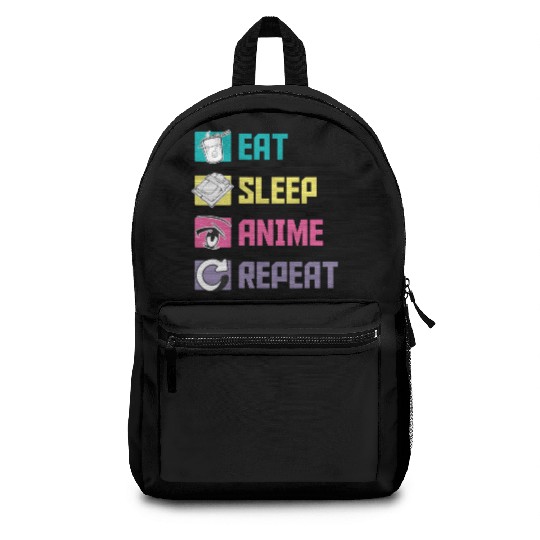 Eat Sleep Anime Repeat funny Backpacks