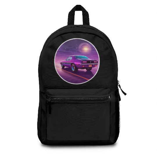 Nostalgic Retro 80s Purple Vaporwave Muscle Car Backpacks
