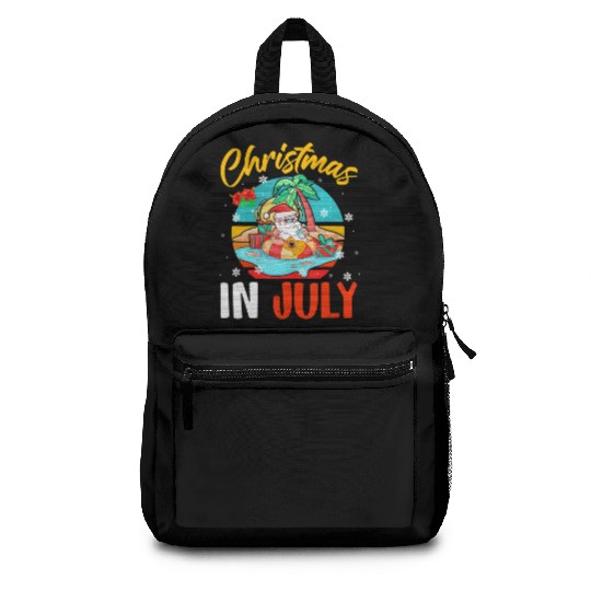 Christmas In July Hawaiian Santa Relaxing On Backpacks
