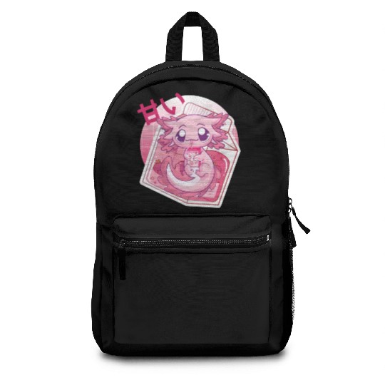 Axolotl Pastel Goth Strawberry Milk Shake Anime Ja Backpacks