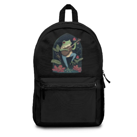 Cottagecore Aesthetic Frog Playing Banjo Backpacks