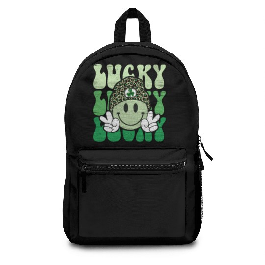St Patric Day Lucky Shamrock Smile Face Backpacks
