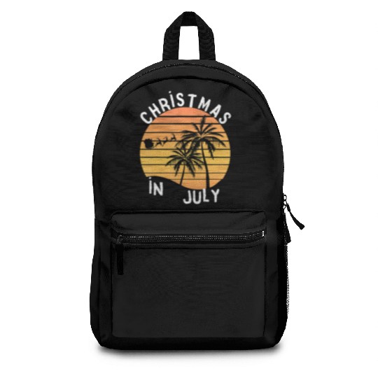 Christmas In July Santa Sledge Sunset Palm Summer Backpacks