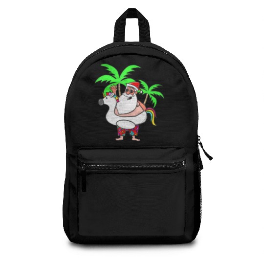 Christmas In July Santa on Vacation Unicorn Pool Backpacks