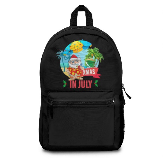 Christmas in July santa hat Xmas funny Summer Backpacks