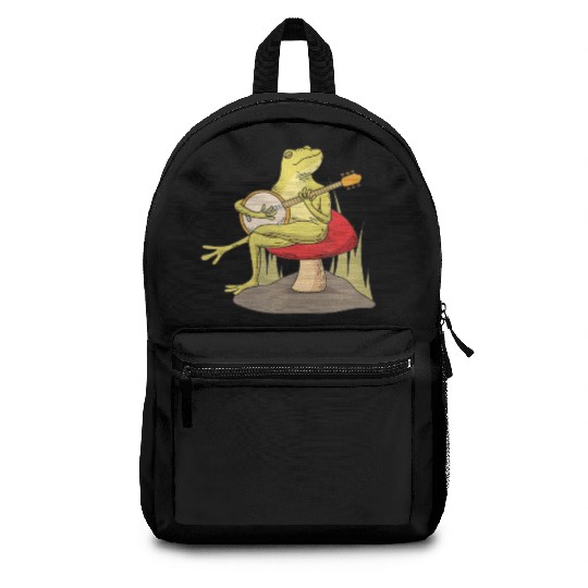 Cottagecore Aesthetic Frog Lover Banjo Player Backpacks