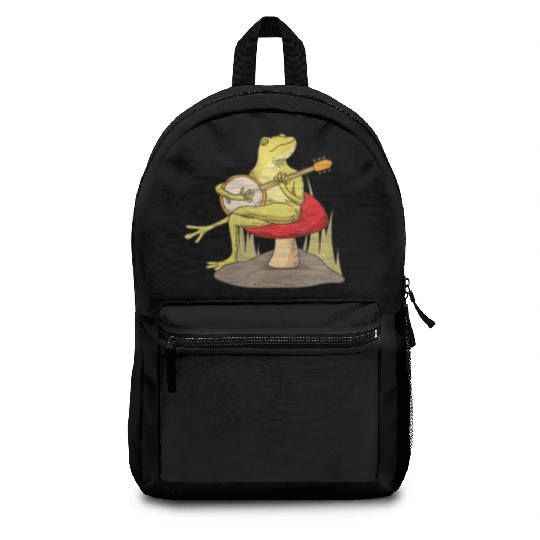 Cottagecore Aesthetic Frog Lover Banjo Player Backpacks
