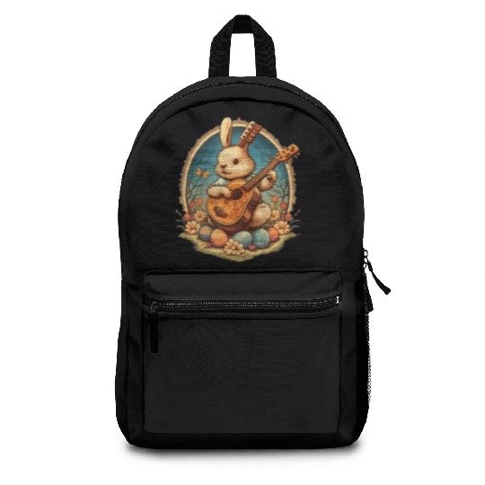 Cottagecore Aesthetic Bunny Playing Banjo Guitar Backpacks