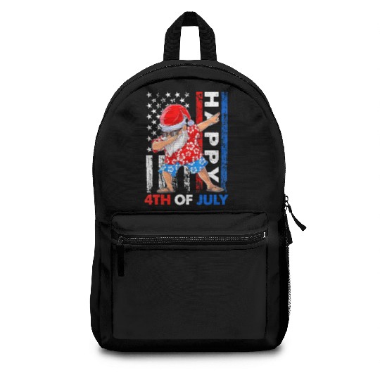 Summer Santa Dabbing Happy Christmas In July 4th Backpacks