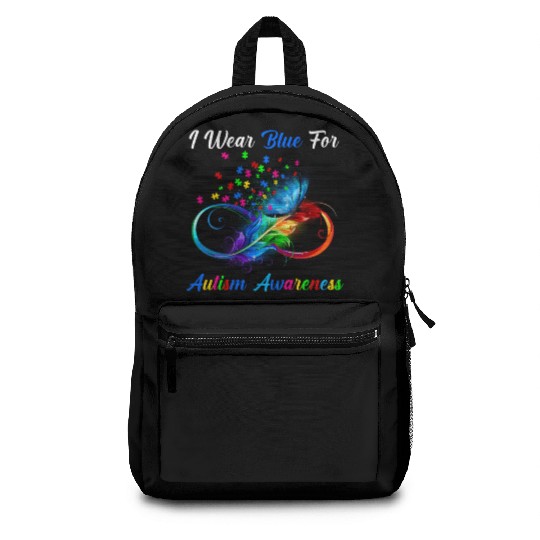 I Wear Blue For Autism Awareness Butterfly Puzzle Backpacks