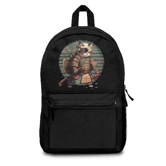 Samurai Cat Warrior Japanese Ninja Cat Kawaii Backpacks