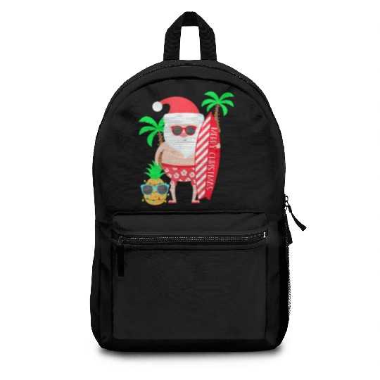 Santa Surfing Hawaiian Beach Christmas In July Backpacks