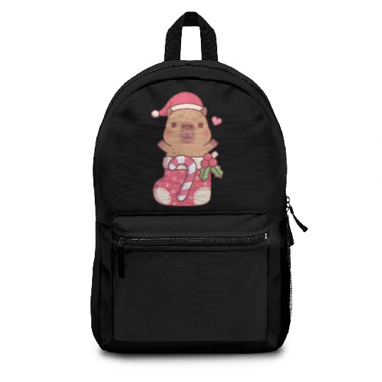 Cute Capybara In Christmas Stocking With Candy Backpacks
