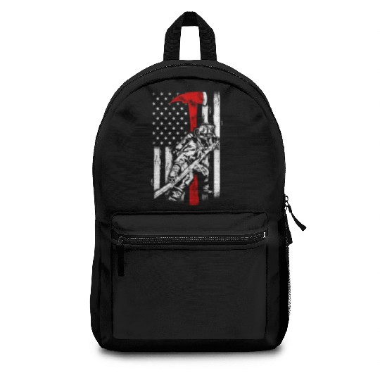 Firefighter Red Axe Distressed Fire American Backpacks