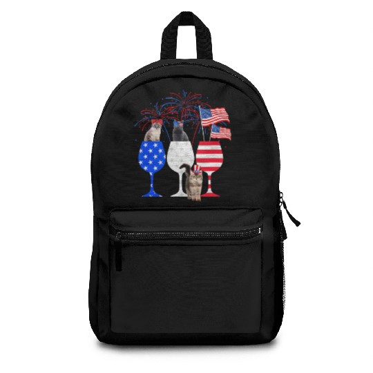Cat 4Th Of July Red White Blue Wine Backpacks