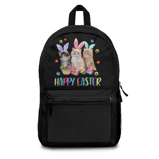 Happy Easter Three Cat Wearing Bunny Ear Kitty Backpacks