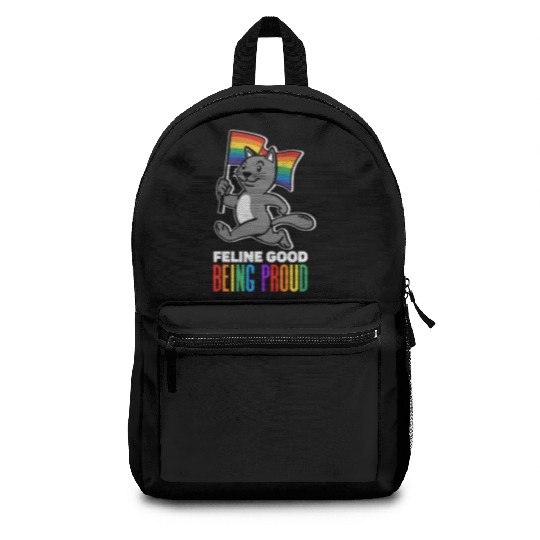 Feline Good Being Proud Rainbow Flag Cat Pride Backpacks